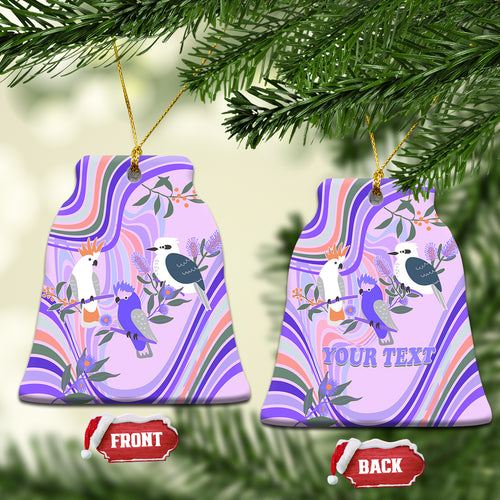 personalised-australia-hippie-christmas-ceramic-ornament-cockatoo-kookaburra-with-wattle-violet-pastel-color