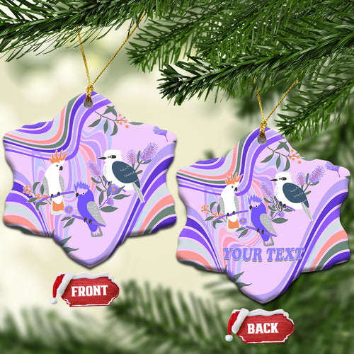 personalised-australia-hippie-christmas-ceramic-ornament-cockatoo-kookaburra-with-wattle-violet-pastel-color