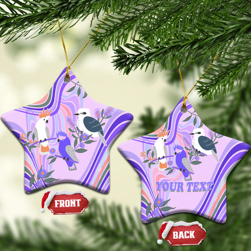 personalised-australia-hippie-christmas-ceramic-ornament-cockatoo-kookaburra-with-wattle-violet-pastel-color