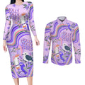 personalised-australia-hippie-christmas-couples-matching-long-sleeve-bodycon-dress-and-long-sleeve-button-shirt-cockatoo-kookaburra-with-wattle-violet-pastel-color