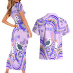 personalised-australia-hippie-christmas-couples-matching-short-sleeve-bodycon-dress-and-hawaiian-shirt-cockatoo-kookaburra-with-wattle-violet-pastel-color