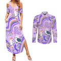 personalised-australia-hippie-christmas-couples-matching-summer-maxi-dress-and-long-sleeve-button-shirt-cockatoo-kookaburra-with-wattle-violet-pastel-color