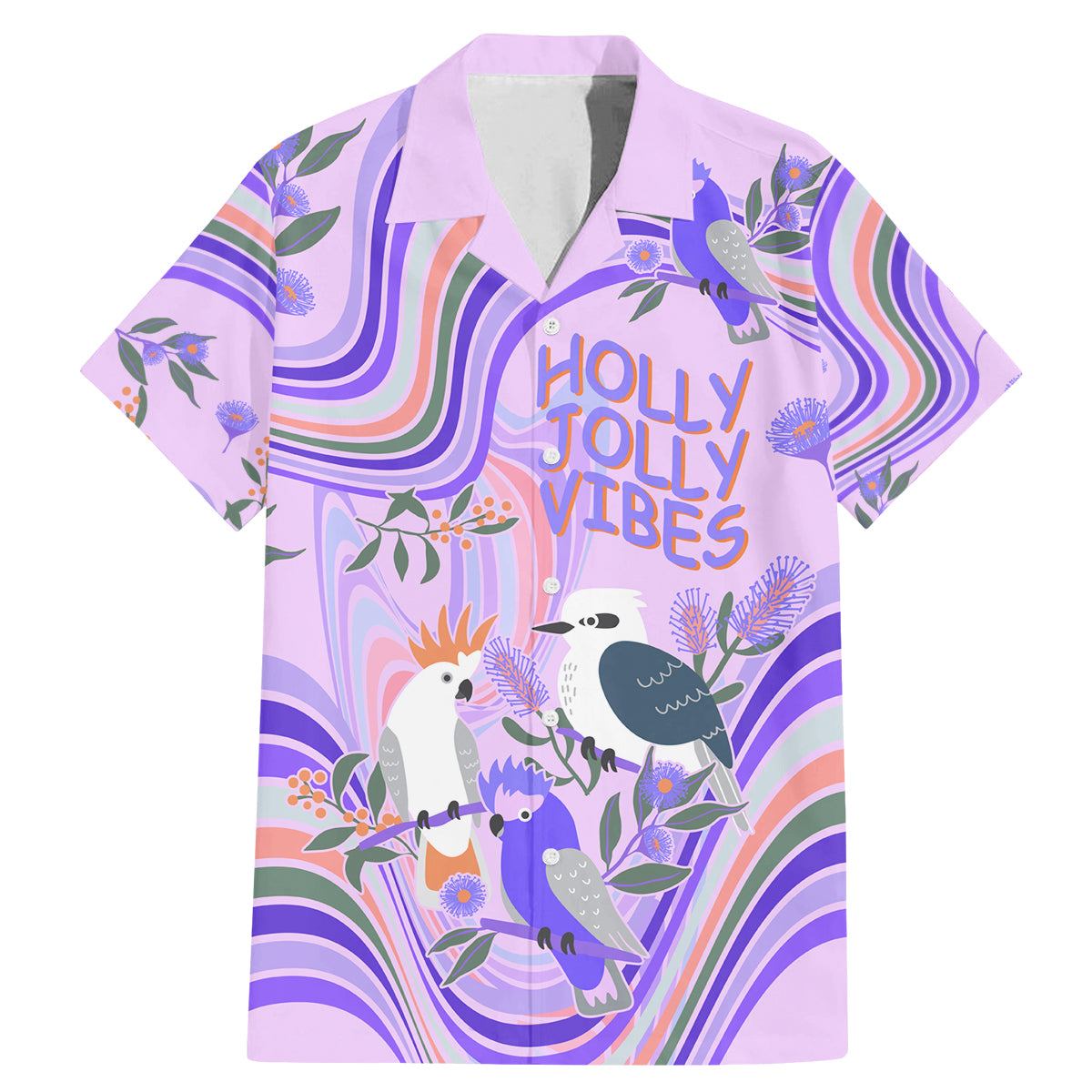 personalised-australia-hippie-christmas-family-matching-mermaid-dress-and-hawaiian-shirt-cockatoo-kookaburra-with-wattle-violet-pastel-color