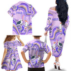 personalised-australia-hippie-christmas-family-matching-off-shoulder-long-sleeve-dress-and-hawaiian-shirt-cockatoo-kookaburra-with-wattle-violet-pastel-color