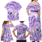 personalised-australia-hippie-christmas-family-matching-off-shoulder-maxi-dress-and-hawaiian-shirt-cockatoo-kookaburra-with-wattle-violet-pastel-color