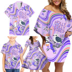 personalised-australia-hippie-christmas-family-matching-off-shoulder-short-dress-and-hawaiian-shirt-cockatoo-kookaburra-with-wattle-violet-pastel-color