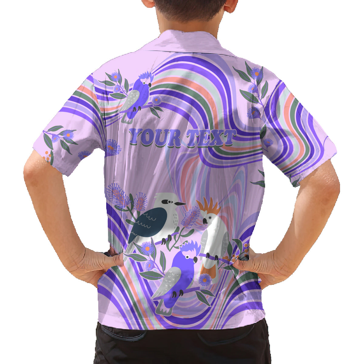 personalised-australia-hippie-christmas-family-matching-off-shoulder-short-dress-and-hawaiian-shirt-cockatoo-kookaburra-with-wattle-violet-pastel-color