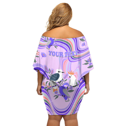 personalised-australia-hippie-christmas-family-matching-off-shoulder-short-dress-and-hawaiian-shirt-cockatoo-kookaburra-with-wattle-violet-pastel-color