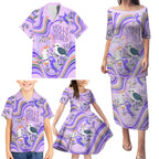 personalised-australia-hippie-christmas-family-matching-puletasi-dress-and-hawaiian-shirt-cockatoo-kookaburra-with-wattle-violet-pastel-color