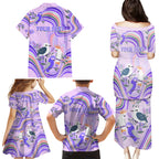 personalised-australia-hippie-christmas-family-matching-puletasi-dress-and-hawaiian-shirt-cockatoo-kookaburra-with-wattle-violet-pastel-color