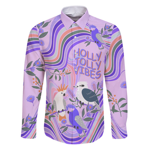 personalised-australia-hippie-christmas-family-matching-puletasi-dress-and-hawaiian-shirt-cockatoo-kookaburra-with-wattle-violet-pastel-color
