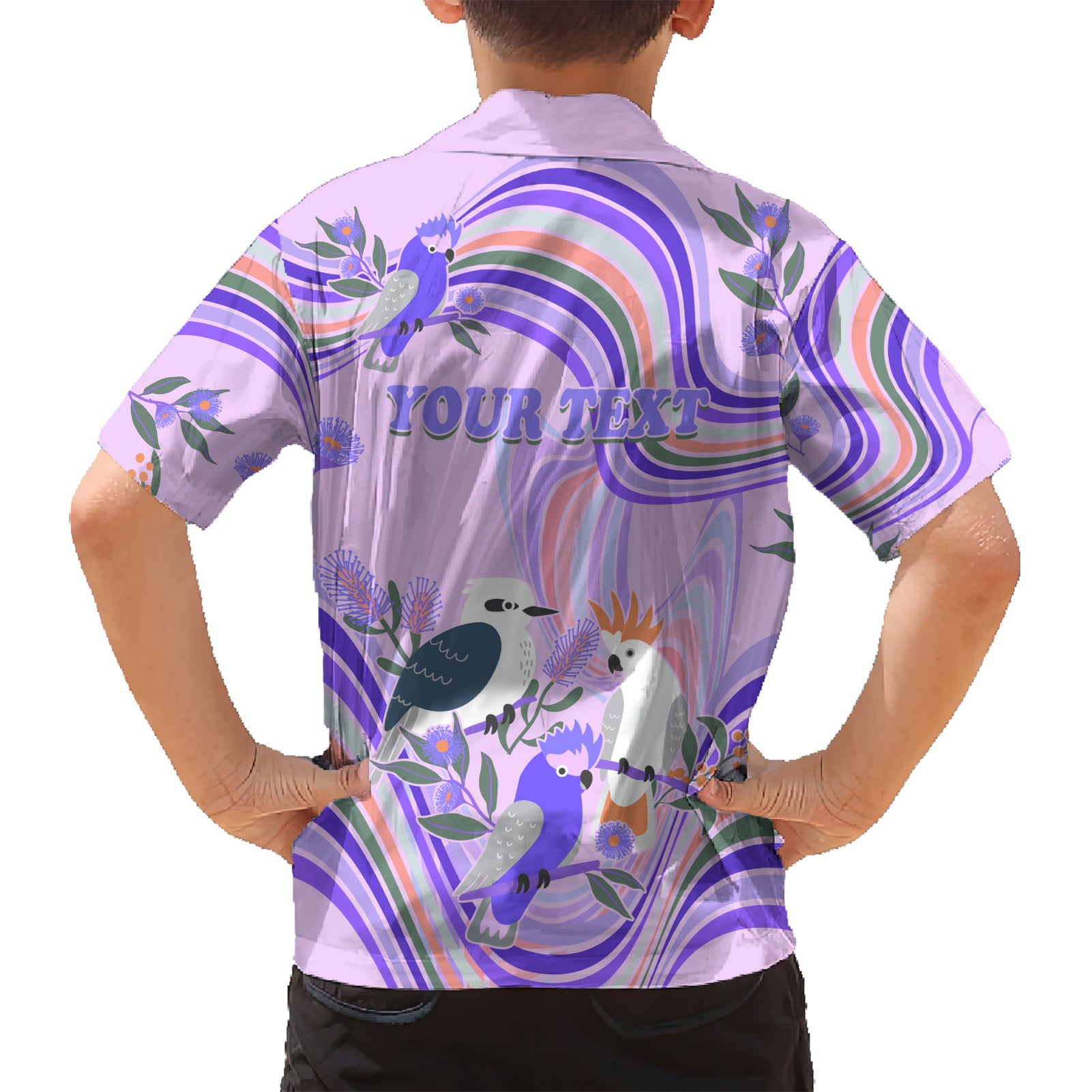 personalised-australia-hippie-christmas-family-matching-short-sleeve-bodycon-dress-and-hawaiian-shirt-cockatoo-kookaburra-with-wattle-violet-pastel-color