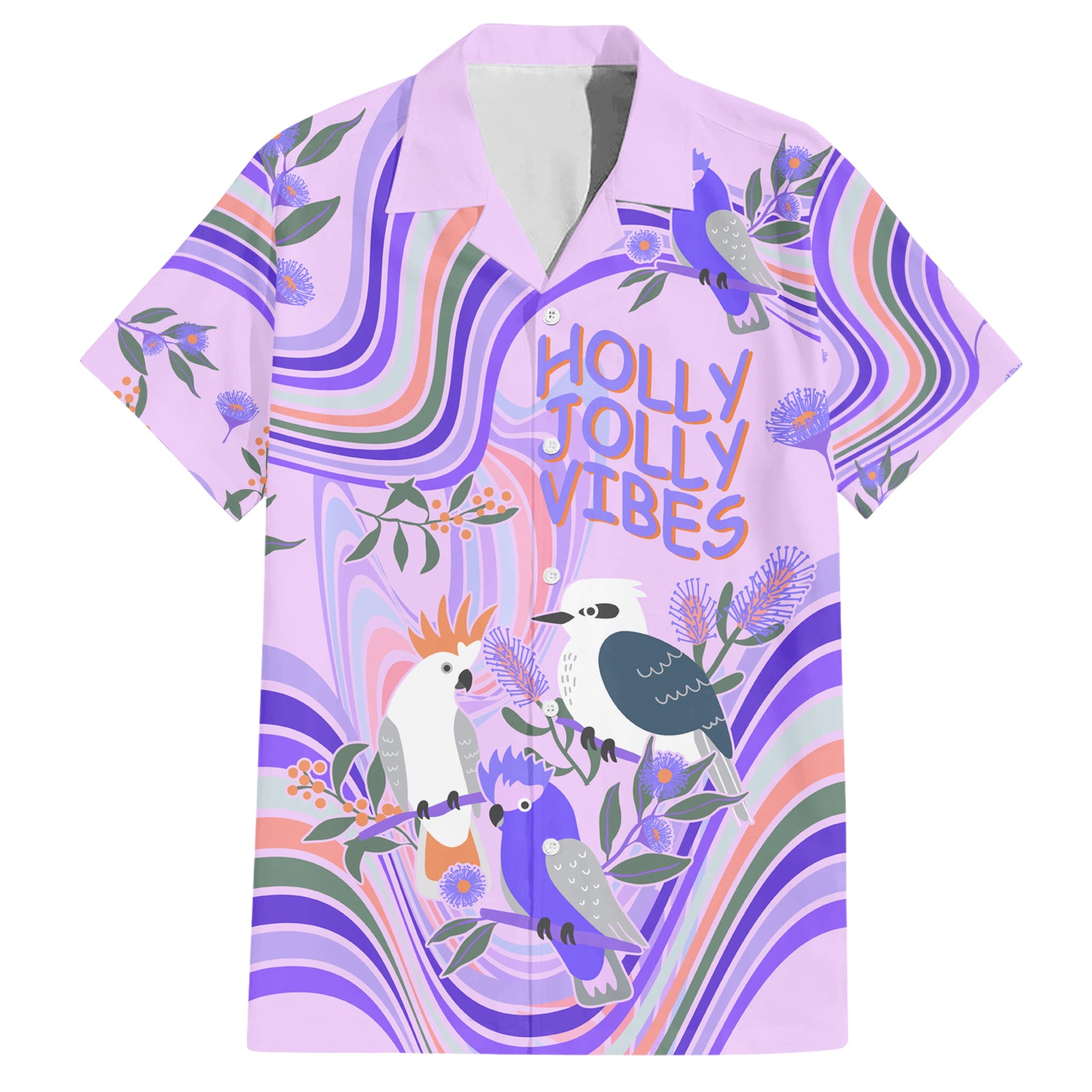 personalised-australia-hippie-christmas-family-matching-short-sleeve-bodycon-dress-and-hawaiian-shirt-cockatoo-kookaburra-with-wattle-violet-pastel-color