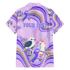 personalised-australia-hippie-christmas-family-matching-short-sleeve-bodycon-dress-and-hawaiian-shirt-cockatoo-kookaburra-with-wattle-violet-pastel-color