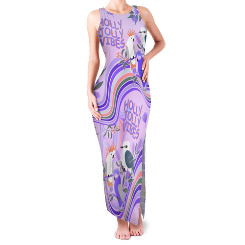 personalised-australia-hippie-christmas-family-matching-tank-maxi-dress-and-hawaiian-shirt-cockatoo-kookaburra-with-wattle-violet-pastel-color