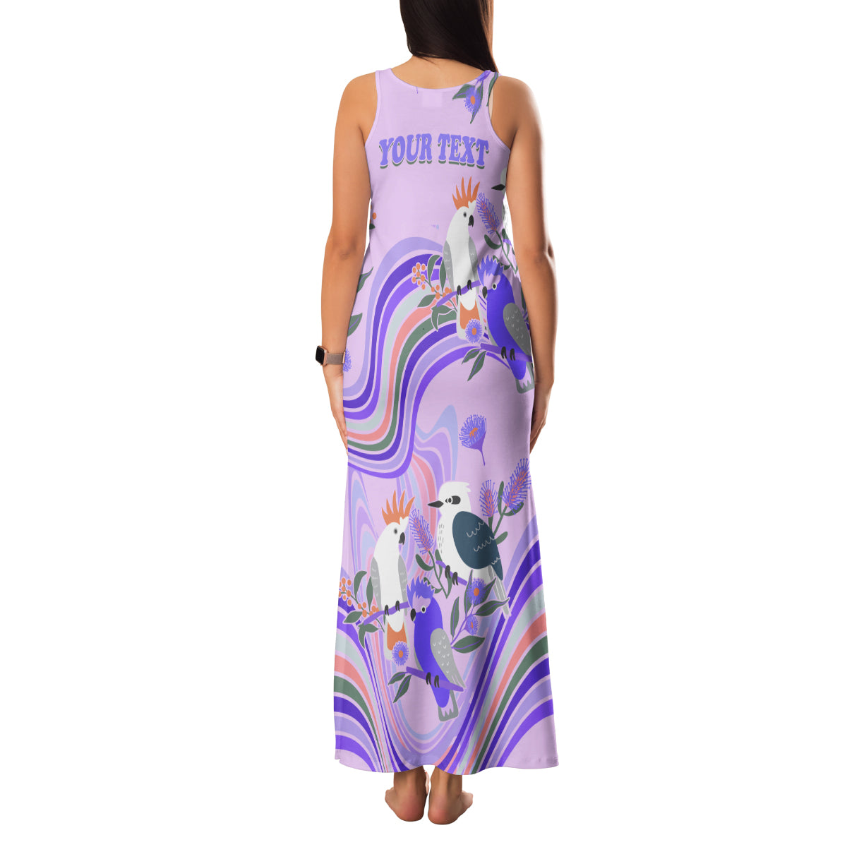 personalised-australia-hippie-christmas-family-matching-tank-maxi-dress-and-hawaiian-shirt-cockatoo-kookaburra-with-wattle-violet-pastel-color