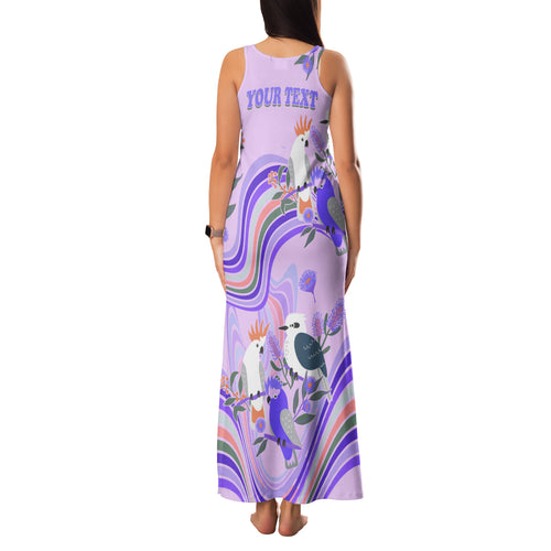 personalised-australia-hippie-christmas-family-matching-tank-maxi-dress-and-hawaiian-shirt-cockatoo-kookaburra-with-wattle-violet-pastel-color