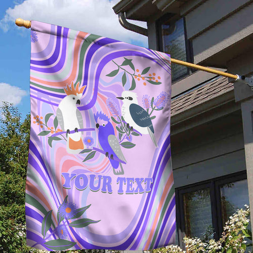 personalised-australia-hippie-christmas-garden-flag-cockatoo-kookaburra-with-wattle-violet-pastel-color