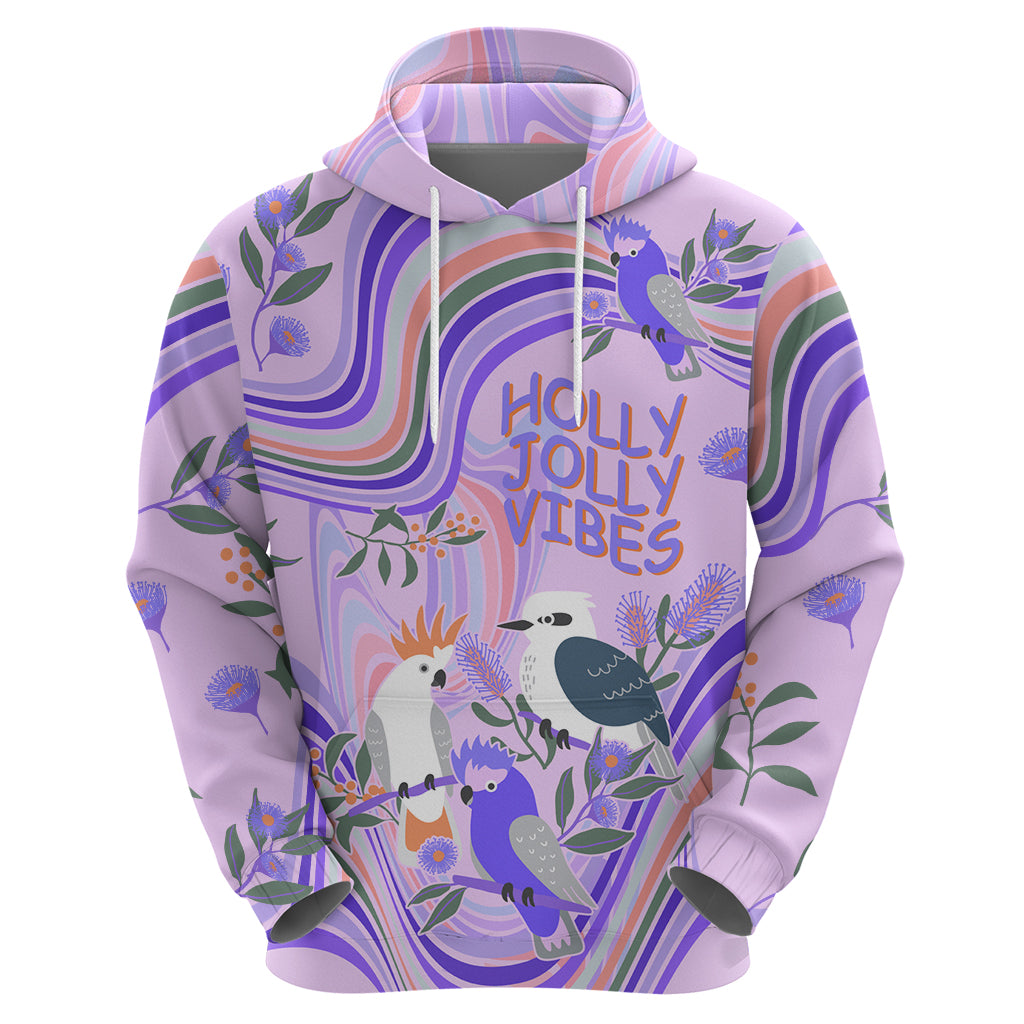 personalised-australia-hippie-christmas-hoodie-cockatoo-kookaburra-with-wattle-violet-pastel-color