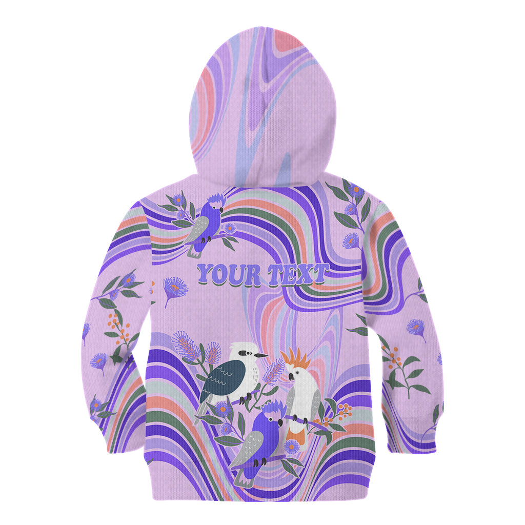 personalised-australia-hippie-christmas-kid-hoodie-cockatoo-kookaburra-with-wattle-violet-pastel-color