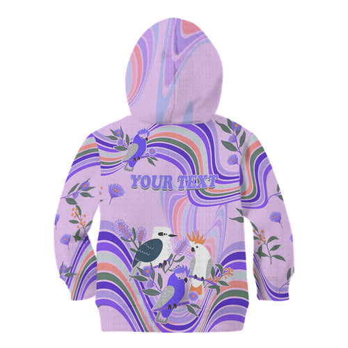 personalised-australia-hippie-christmas-kid-hoodie-cockatoo-kookaburra-with-wattle-violet-pastel-color