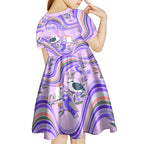personalised-australia-hippie-christmas-kid-short-sleeve-dress-cockatoo-kookaburra-with-wattle-violet-pastel-color