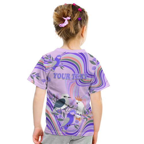 personalised-australia-hippie-christmas-kid-t-shirt-cockatoo-kookaburra-with-wattle-violet-pastel-color