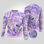 personalised-australia-hippie-christmas-ugly-christmas-sweater-cockatoo-kookaburra-with-wattle-violet-pastel-color