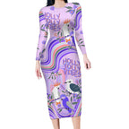 personalised-australia-hippie-christmas-long-sleeve-bodycon-dress-cockatoo-kookaburra-with-wattle-violet-pastel-color
