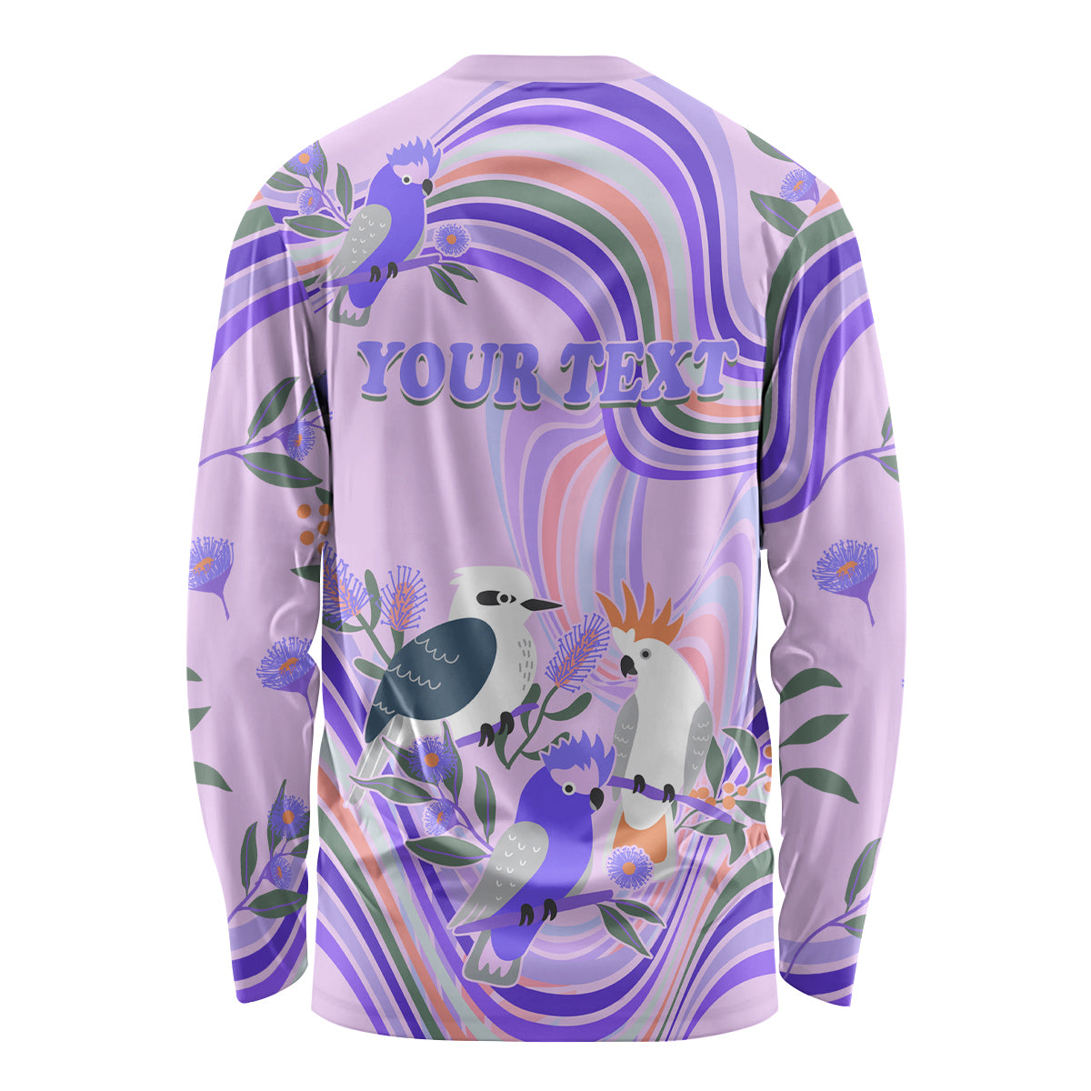 personalised-australia-hippie-christmas-long-sleeve-shirt-cockatoo-kookaburra-with-wattle-violet-pastel-color