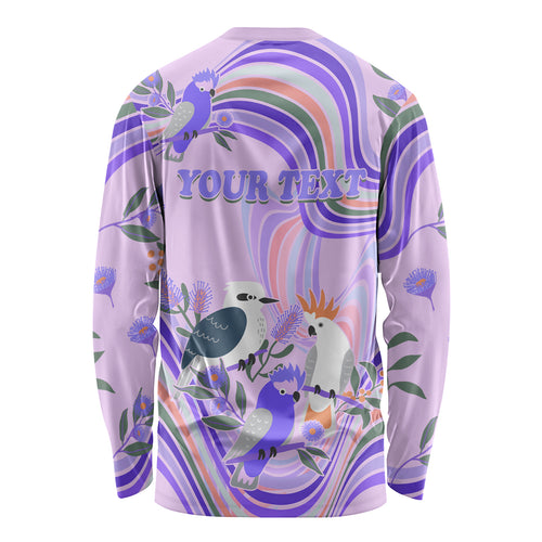 personalised-australia-hippie-christmas-long-sleeve-shirt-cockatoo-kookaburra-with-wattle-violet-pastel-color