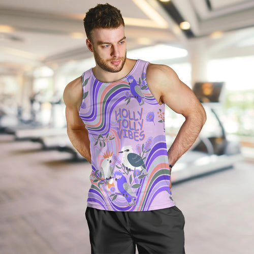 personalised-australia-hippie-christmas-men-tank-top-cockatoo-kookaburra-with-wattle-violet-pastel-color