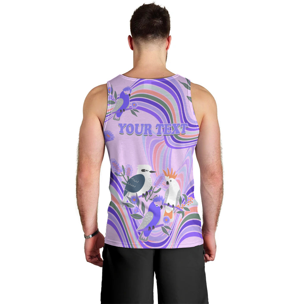personalised-australia-hippie-christmas-men-tank-top-cockatoo-kookaburra-with-wattle-violet-pastel-color