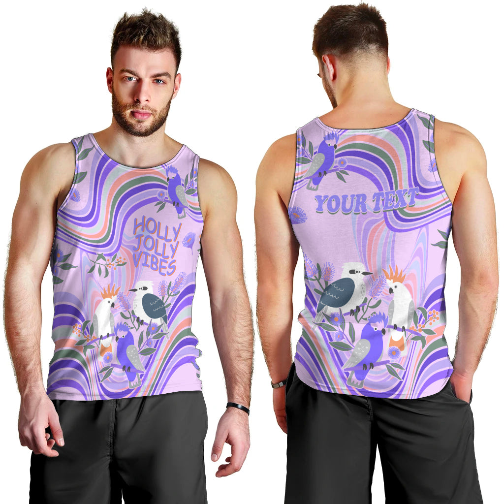 personalised-australia-hippie-christmas-men-tank-top-cockatoo-kookaburra-with-wattle-violet-pastel-color