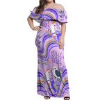 personalised-australia-hippie-christmas-off-shoulder-maxi-dress-cockatoo-kookaburra-with-wattle-violet-pastel-color
