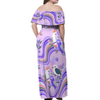 personalised-australia-hippie-christmas-off-shoulder-maxi-dress-cockatoo-kookaburra-with-wattle-violet-pastel-color