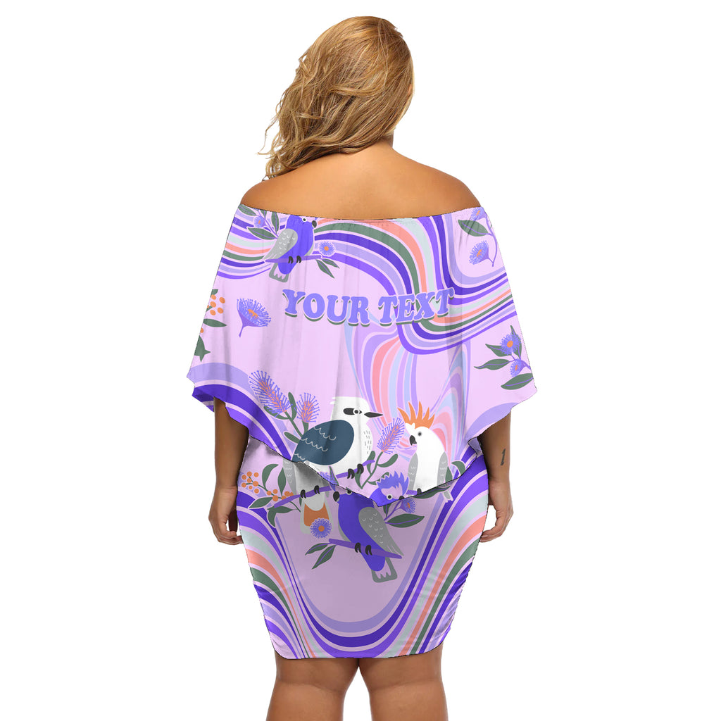personalised-australia-hippie-christmas-off-shoulder-short-dress-cockatoo-kookaburra-with-wattle-violet-pastel-color