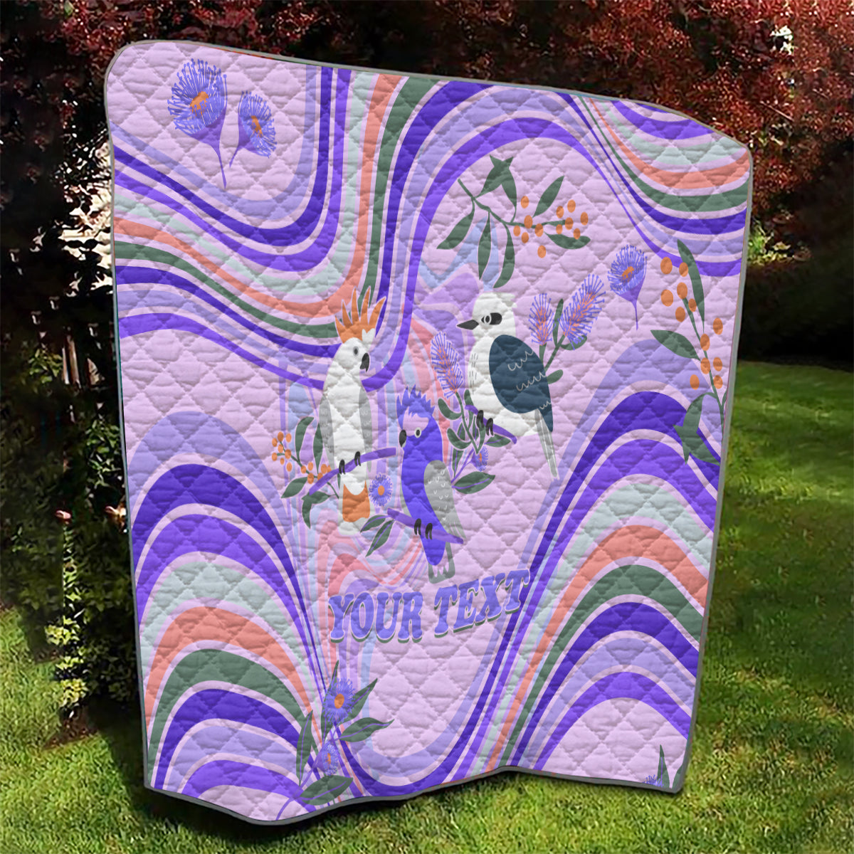 personalised-australia-hippie-christmas-quilt-cockatoo-kookaburra-with-wattle-violet-pastel-color