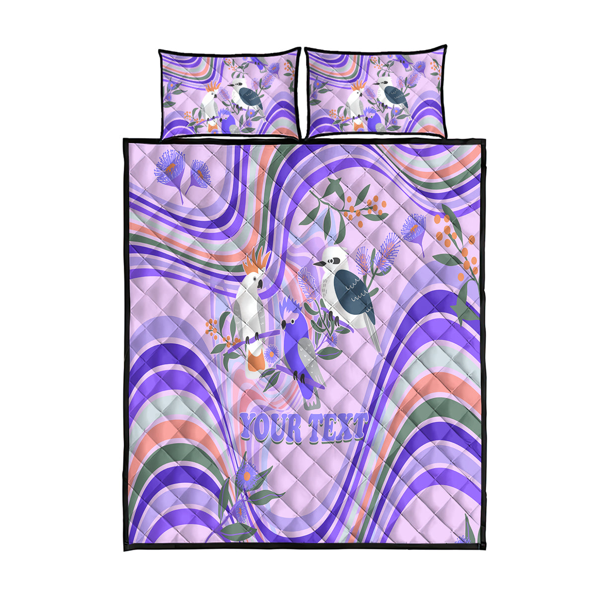 personalised-australia-hippie-christmas-quilt-bed-set-cockatoo-kookaburra-with-wattle-violet-pastel-color