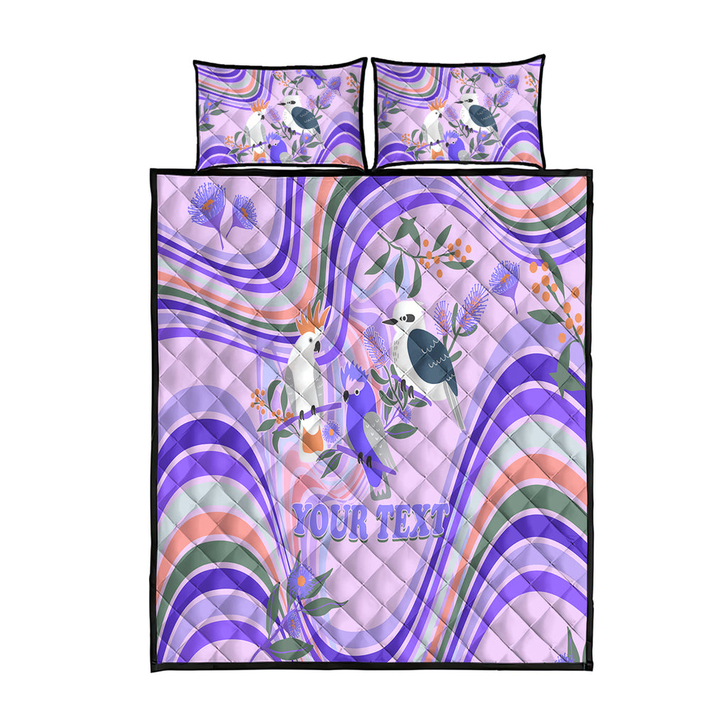 personalised-australia-hippie-christmas-quilt-bed-set-cockatoo-kookaburra-with-wattle-violet-pastel-color