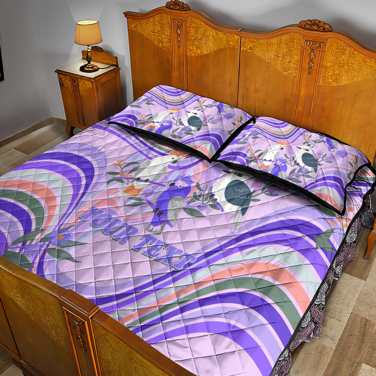 personalised-australia-hippie-christmas-quilt-bed-set-cockatoo-kookaburra-with-wattle-violet-pastel-color