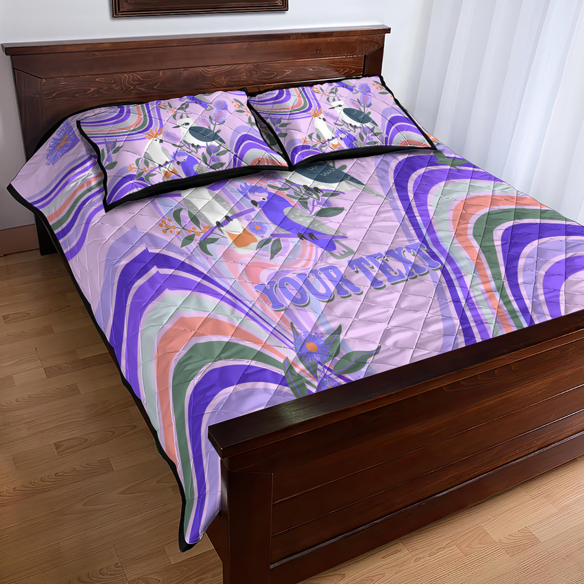 personalised-australia-hippie-christmas-quilt-bed-set-cockatoo-kookaburra-with-wattle-violet-pastel-color