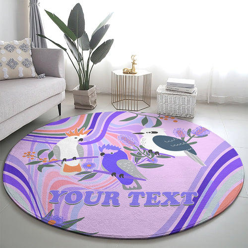 personalised-australia-hippie-christmas-round-carpet-cockatoo-kookaburra-with-wattle-violet-pastel-color