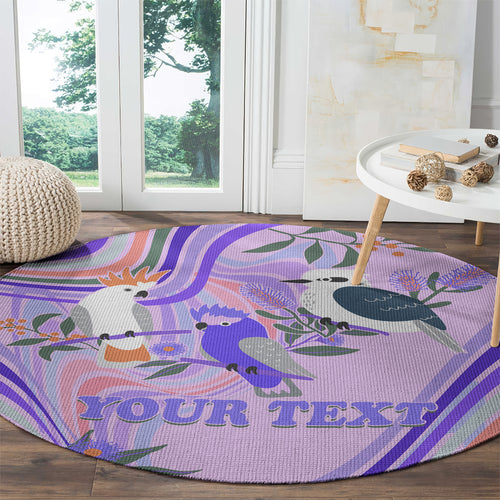 personalised-australia-hippie-christmas-round-carpet-cockatoo-kookaburra-with-wattle-violet-pastel-color