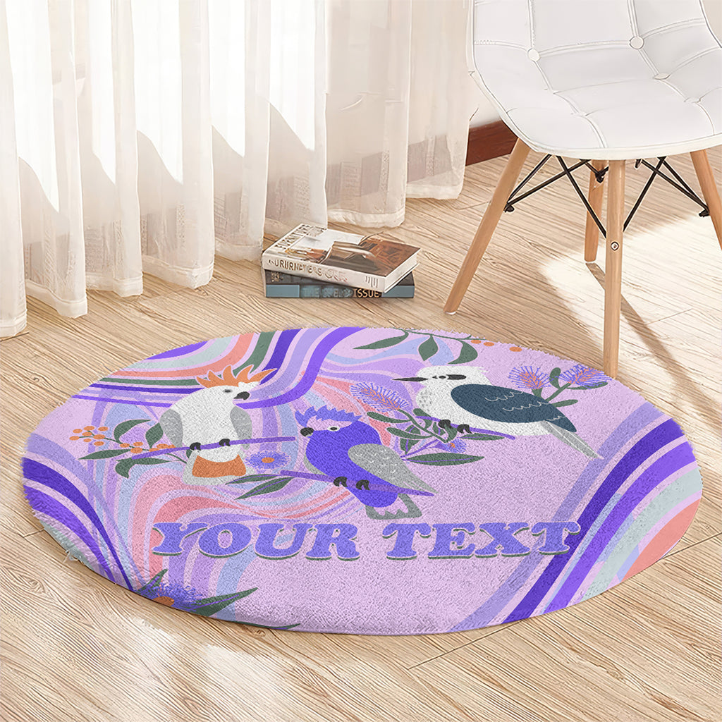 personalised-australia-hippie-christmas-round-carpet-cockatoo-kookaburra-with-wattle-violet-pastel-color