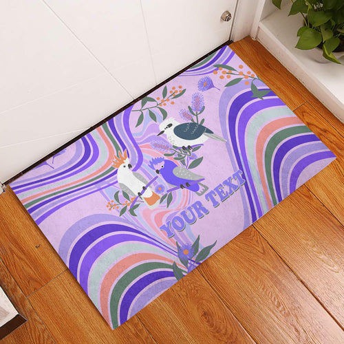 personalised-australia-hippie-christmas-rubber-doormat-cockatoo-kookaburra-with-wattle-violet-pastel-color