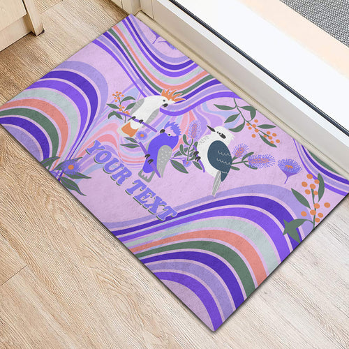 personalised-australia-hippie-christmas-rubber-doormat-cockatoo-kookaburra-with-wattle-violet-pastel-color