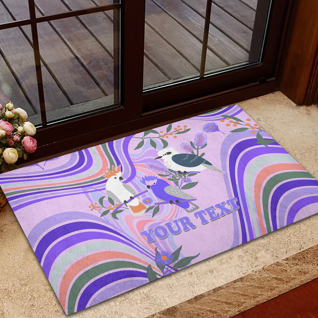 personalised-australia-hippie-christmas-rubber-doormat-cockatoo-kookaburra-with-wattle-violet-pastel-color