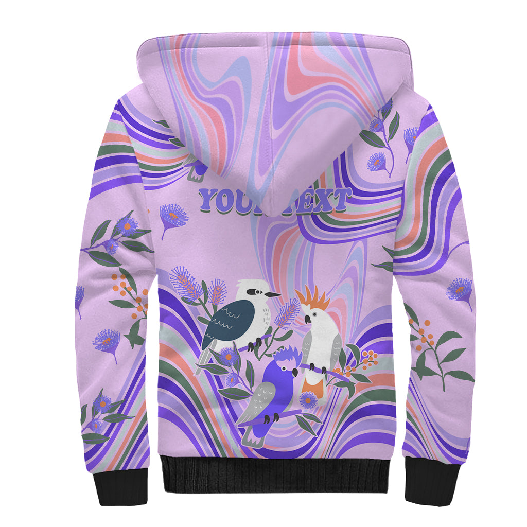 personalised-australia-hippie-christmas-sherpa-hoodie-cockatoo-kookaburra-with-wattle-violet-pastel-color