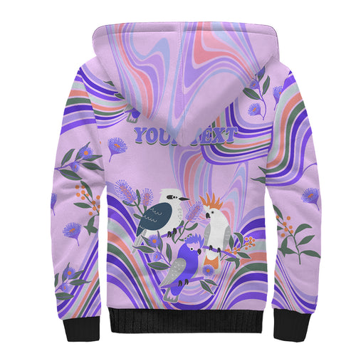 personalised-australia-hippie-christmas-sherpa-hoodie-cockatoo-kookaburra-with-wattle-violet-pastel-color
